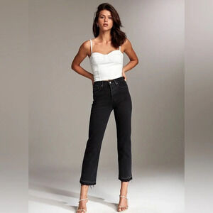 Denim Forum Arlo High Rise Straight Cropped Raw Hem Denim Jeans In Black Size 26